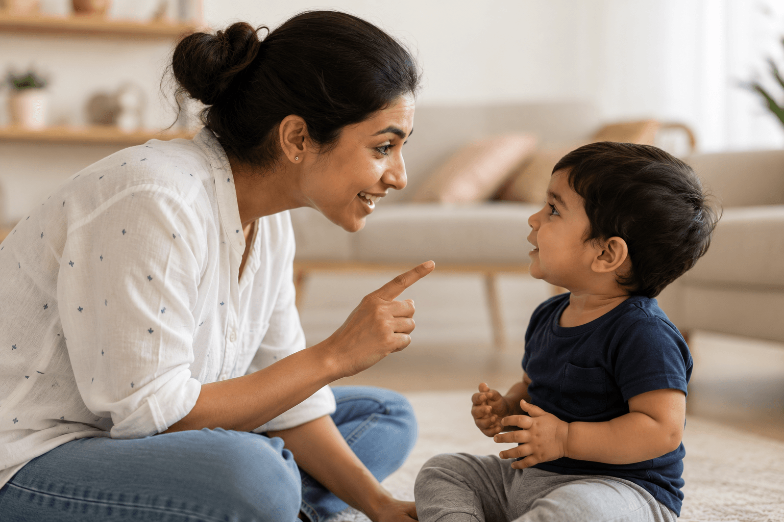 Child talking to mother